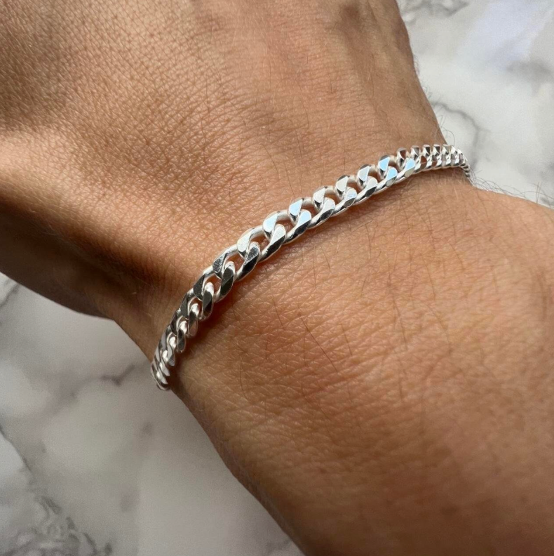 Silver Bracelet Idocrase Cuban Link Chain Neon Gemstone Unique Handmad –  Kara Jewels